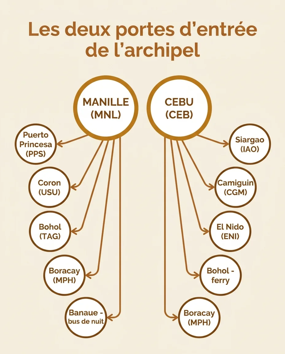 Les liaisons intérieures des Philippines partent de deux hubs : Manille et Cebu